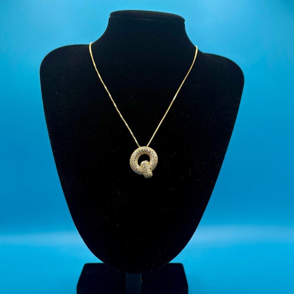 Moissanite 'Q' Letter Pendant - Gold Plated 925 Sterling